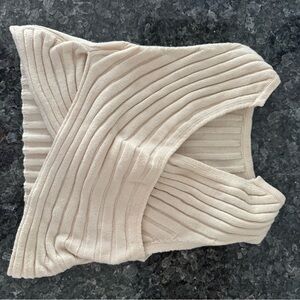 Cream Ribbed Knit Cropped Sweater